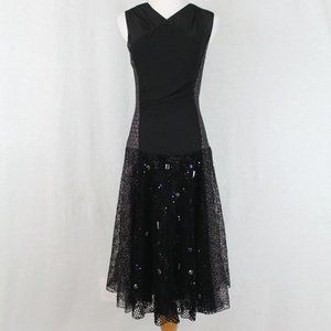 Vanessa Bruno Paris Silk Organza Midi Dress with Jeweled Lace Overlay XS
